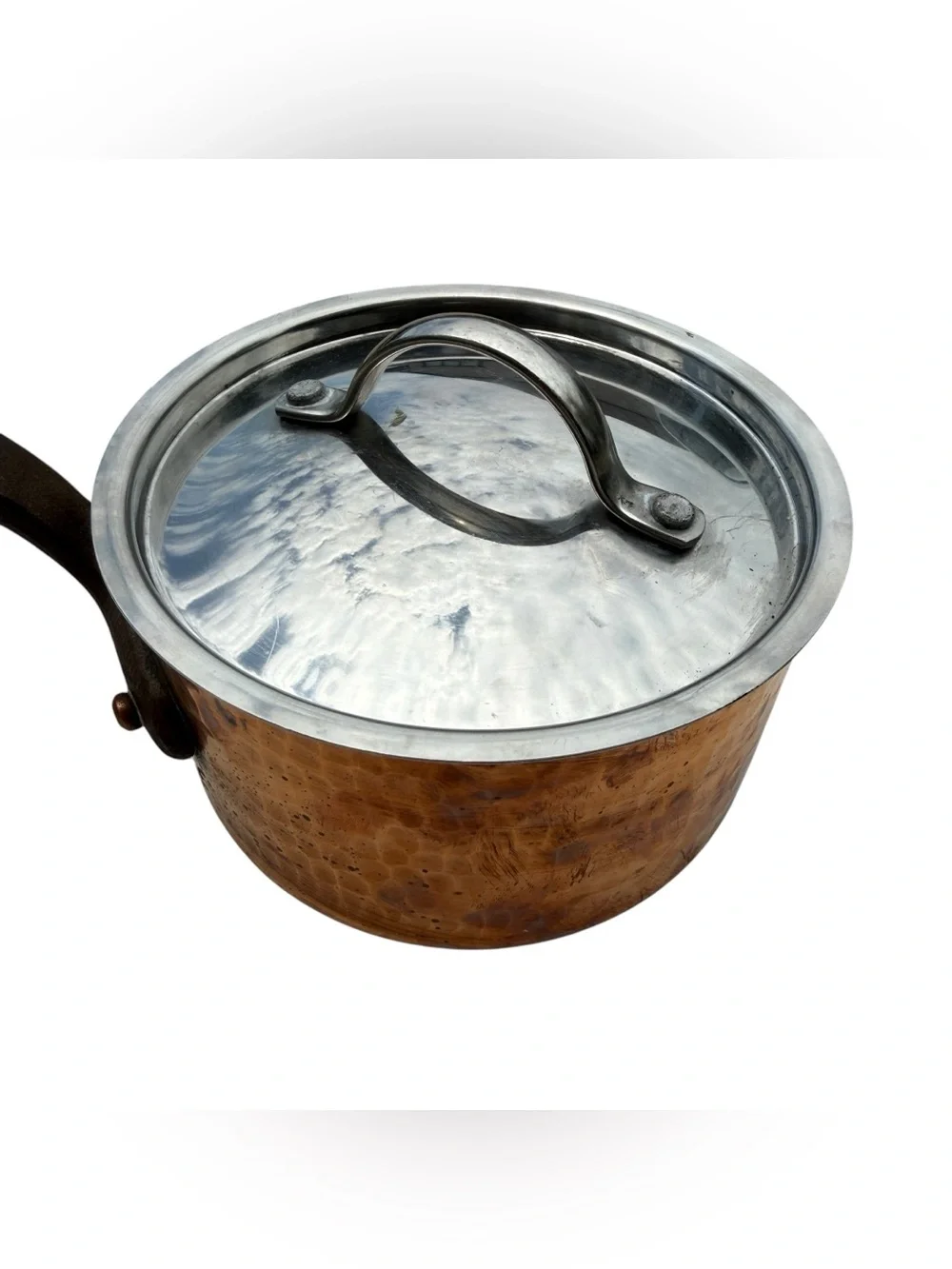 Vintage French Hammered Copper Saucepan Lid Cast Iron Handle Made France 6.5”